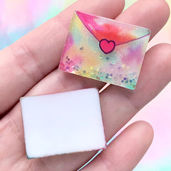 Glittery Love Letter Cabochons | Magical Decoden Pieces | Kawaii Resin Embellishment for Phone Case Deco (2 pcs / 27mm x 21mm)