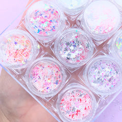 Kawaii Glitter Confetti Assortment in Star Moon and Bar Shapes | Cute Iridescent Sprinkles | Magical Girl Resin Art | Mahou Kei Nail Deco (Set of 12)