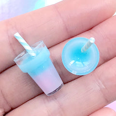 Dollhouse Beverage Charm | Miniature Magical Cocktail with Straw | Kawaii Milkshake in Rainbow Gradient | Mini Food Jewellery Making (2 pcs / Blue Pink / 13mm x 18mm)