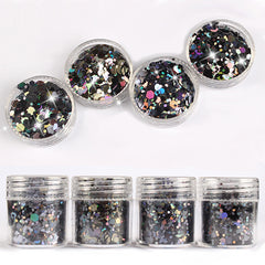 Holo Hexagon Glitter Assortment in AB Black and Grey (4 pcs) | Holographic Confetti | Iridescent Resin Fillers | Resin Art Supplies (1-3mm)