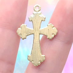 Apostles Cross Charm with Pearls | Budded Cross Pendant | Gothic Lolita Jewelry DIY (1 piece / Gold / 20mm x 30mm)