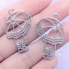 Umbrella and Little Boy Open Bezel Charm | Kawaii Deco Frame for UV Resin Filling | Resin Jewelry Supplies (2 pcs / Silver / 22mm x 33mm)