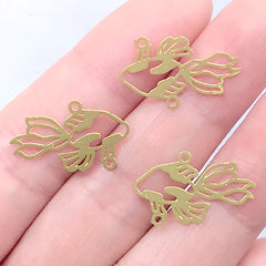 Small Goldfish Metal Bookmark Charm | Mini Fish Open Bezel for UV Resin Filling | Oriental Jewelry DIY (3 pcs / 20mm x 12mm)