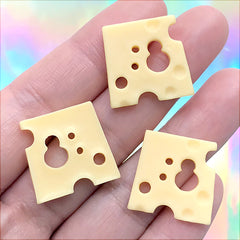 Miniature Emmental Cheese Slice Cabochons | Dollhouse Food Craft | Kawaii Decoden | Kitsch Jewelry Making (3 pcs / 20mm x 20mm)