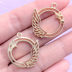 Kawaii Round Deco Frame with Angel Wings | Magical Girl Open Bezel | Mahou Kei Charm | UV Resin Crafts (2 pcs / Gold / 23mm x 25mm)