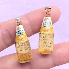1:6 Scale Dollhouse Miniature Beverage | 3D Chia Seed Mango Drink Bottle Cabochons | Doll House Supermarket Groceries (2 pcs / 11mm x 32mm)