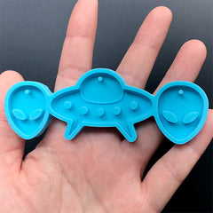 Alien and UFO Charm Silicone Mold (3 Cavity) | Flying Saucer and Extraterrestrial Pendant Mould | Resin Jewelry DIY
