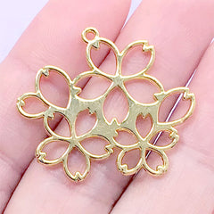 Gold Sakura Open Bezel Charm for UV Resin Filling | Cherry Blossom Deco Frame | Resin Jewelry Supplies (1 piece / Gold / 31mm x 27mm)