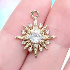 Rhinestone North Star Pendant | Bling Bling Star Charm | Dainty Jewellery Supplies (1 piece / Gold / 17mm x 20mm)