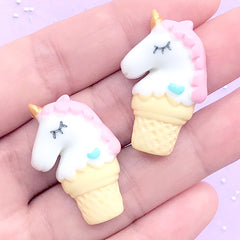 Unicorn Ice Cream Cabochon | Kawaii Decoden Supplies | Cute Resin Flatback | Slime Craft (2 pcs / Pink / 20mm x 31mm)