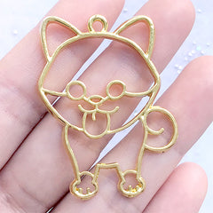 Dog Open Bezel Charm for UV Resin Jewellery DIY | Akita Inu Deco Frame | Shiba Inu Pendant (1 piece / Gold / 35mm x 45mm)
