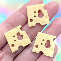 Miniature Emmental Cheese Slice Cabochons | Dollhouse Food Craft | Kawaii Decoden | Kitsch Jewelry Making (3 pcs / 20mm x 20mm)