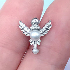 Baroque Eagle Wings Nail Charm with Pearls | Mini Metal Embellishment for Nail Design (1 piece / Silver / 12mm x 13mm)