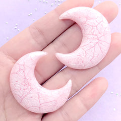 Cracked Moon Cabochon with Marble Pattern | Kawaii Embellishment | Decoden Phone Case DIY (2 pcs / Light Pink / 33mm x 39mm)