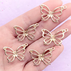 Hollow Butterfly Charm | Insect Open Bezel for UV Resin Filling | Kawaii Jewelry Supplies (5 pcs / Gold / 27mm x 19mm)