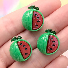 Small Watermelon Fruit Cabochons | Cute Hair Bow Center | Kawaii Jewelry Supplies (3 pcs / 16mm x 18mm)