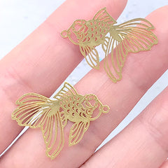 Goldfish Metal Bookmark Charm | Oriental Fish Deco Frame for UV Resin Filling | Resin Jewellery Making (2 pcs / 27mm x 20mm)