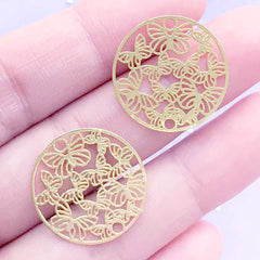 Round Butterfly Metal Bookmark for UV Resin Filling | Butterfly Circle Deco Frame | Resin Jewellery Making (2 pcs / 21mm)