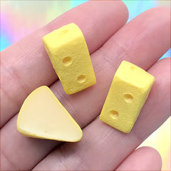 Dollhouse Cheese Cabochons | Miniature Food Decoden | Faux Food Embellishment | Kitsch Jewellery Supplies (3 pcs / 14mm x 18mm)