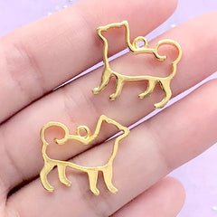 Small Dog Open Bezel for UV Resin Crafts | Puppy Deco Frame | Kawaii Animal Charm (2 pcs / Gold / 21mm x 19mm)
