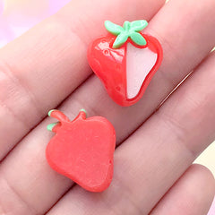Small Strawberry Cabochon | Kawaii Fruit Embellishments | Stud Earring DIY | Decoden Supplies (3 pcs / 15mm x 20mm)