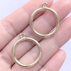 Circle Open Backed Bezel Pendant for UV Resin Filling | Round Deco Frame | Ring Charm | Resin Jewelry DIY (2 pcs / Gold / 23mm x 27mm)