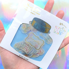 Pastel Alice in Wonderland Sticker Flakes | Playing Card Pocket Watch Drink Me Potion Eat Me Cake Tea Time Party Deco Sticker (8 Designs / 48 Pieces)