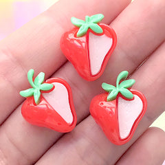 Small Strawberry Cabochon | Kawaii Fruit Embellishments | Stud Earring DIY | Decoden Supplies (3 pcs / 15mm x 20mm)
