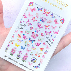 Pink Butterfly and Flower Nail Art Sticker | Spring Nail Deco | Filling Material for Resin Crafts