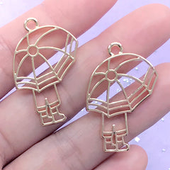 CLEARANCE Little Boy and Umbrella Open Bezel Pendant | Cute Deco Frame | Kawaii UV Resin Jewellery Supplies (2 pcs / Gold / 22mm x 33mm)