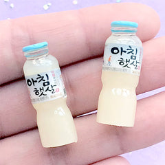 Dollhouse Miniature Korean Rice Drink Bottle in 1:6 Scale | Doll House Fruit Juice | 3D Beverage Cabochon | Kawaii Crafts (2pcs / White / 10mm x 29mm)