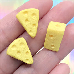 Dollhouse Cheese Cabochons | Miniature Food Decoden | Faux Food Embellishment | Kitsch Jewellery Supplies (3 pcs / 14mm x 18mm)