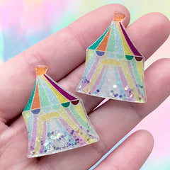 Circus House Cabochons with Glitter | Kawaii Resin Embellishment | Decoden Phone Case DIY (2 pcs / 26mm x 32mm)