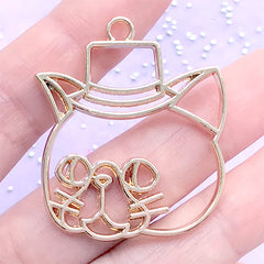 CLEARANCE Gentleman Cat with Hat Open Bezel Pendant for UV Resin Filling | Animal Open Frame | Kawaii Resin Jewellery Supplies (1 piece / Gold / 34mm x 41mm)