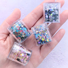 Colorful Chunky Hexagon Glitter Mix in Festive Color (4 pcs) | Iridescent Sprinkles | Rainbow Confetti Flakes | Bling Bling Embellishment for Resin Art (1-3mm)