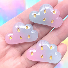 Kawaii Rain Cloud Decoden Cabochons | Cute Hair Bow Center | Phone Case Deco | Toddler Jewelry DIY (3 pcs / 31mm x 20mm)
