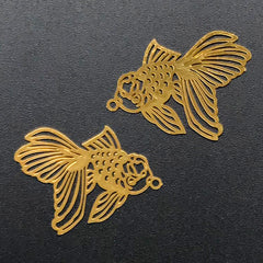 Goldfish Metal Bookmark Charm | Oriental Fish Deco Frame for UV Resin Filling | Resin Jewellery Making (2 pcs / 27mm x 20mm)