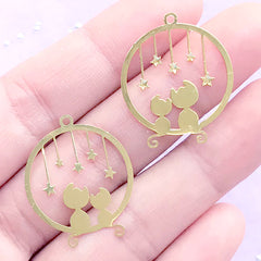 Kawaii Cat Couple in Starry Night Metal Bookmark for UV Resin Filling | Cute Kitty Deco Frame | Resin Craft Supplies (2 pcs / 22mm x 26mm)