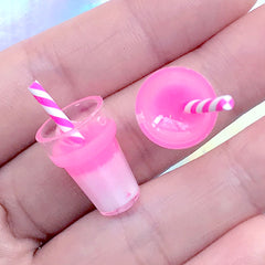 Miniature Magical Milkshake with Straw | Dollhouse Drink | Doll Beverage Charm | Kawaii Jewellery DIY (2 pcs / Dark Pink / 13mm x 18mm)