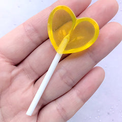 Lollipop Cabochon in Heart Shape | Faux Candy | Fake Food Jewellery DIY | Kawaii Decode Phone Case Making (1 piece / Yellow / 30mm x 66mm)