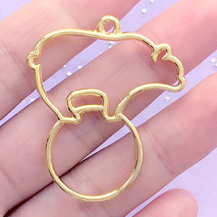 Circus Bear Open Bezel Charm | Bear and Ball Deco Frame for UV Resin Filling | Kawaii Jewelry DIY (1 piece / Gold / 35mm x 41mm)