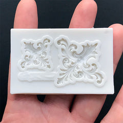 Rococo Leaf Corner Silicone Mold (2 Cavity) | Baroque Acanthus Scroll Frame Corner Mould | Miniature Victorian Ceiling Corner Ornament Mold