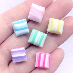 Colorful Peppermint Cabochon in Actual Size | Faux Candy | Polymer Clay Food | Sweet Deco | Kawaii Decoden (6 pcs / Mix / 12mm x 10mm)