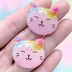 Kawaii Cat Cabochons | Animal Embellishments | Decoden Phone Case Supplies (2 pcs / Pink / 27mm x 25mm)