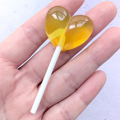 Lollipop Cabochon in Heart Shape | Faux Candy | Fake Food Jewellery DIY | Kawaii Decode Phone Case Making (1 piece / Yellow / 30mm x 66mm)