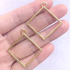 Square Deco Frame for UV Resin Filling | Geometry Open Bezel Charm | Resin Jewelry Supplies (2 pcs / Gold / 34mm x 37mm)