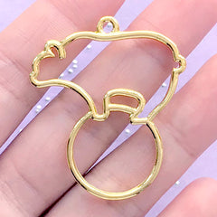 Circus Bear Open Bezel Charm | Bear and Ball Deco Frame for UV Resin Filling | Kawaii Jewelry DIY (1 piece / Gold / 35mm x 41mm)