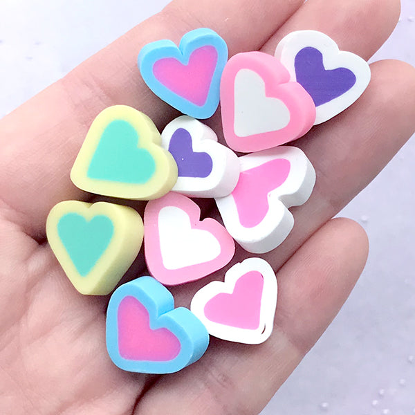 CLEARANCE Heart Marshmallow Polymer Clay Cabochons | Kawaii Sweets Deco | Decoden Supplies (10 pcs / 15mm)