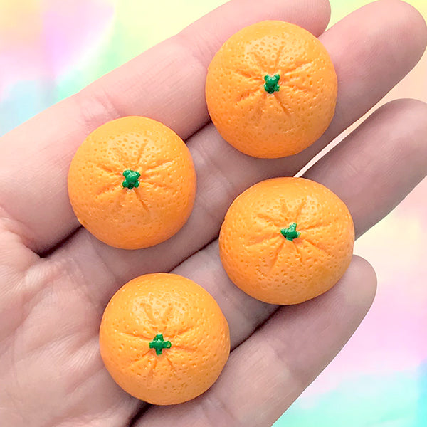 Half Orange Decoden Cabochons | Citric Fruit Embellishment | Kawaii Food Jewellery DIY | Sweets Deco (4 pcs / 21mm x 10mm)