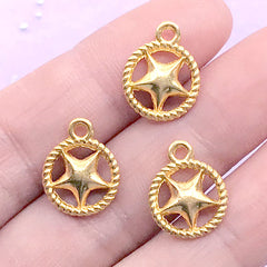 Small Star Circle Charm | Round Star Pendant | Magical Girl Jewelry Supplies | Kawaii Crafts (3 pcs / Gold / 12mm x 15mm)